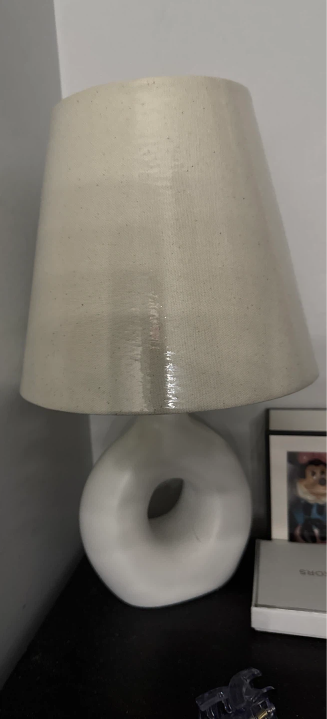 White Ceramic Table Lamp with Beige Fabric Shade