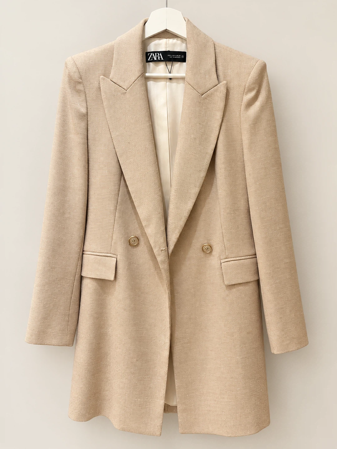 Zara Beige Double-Breasted Blazer