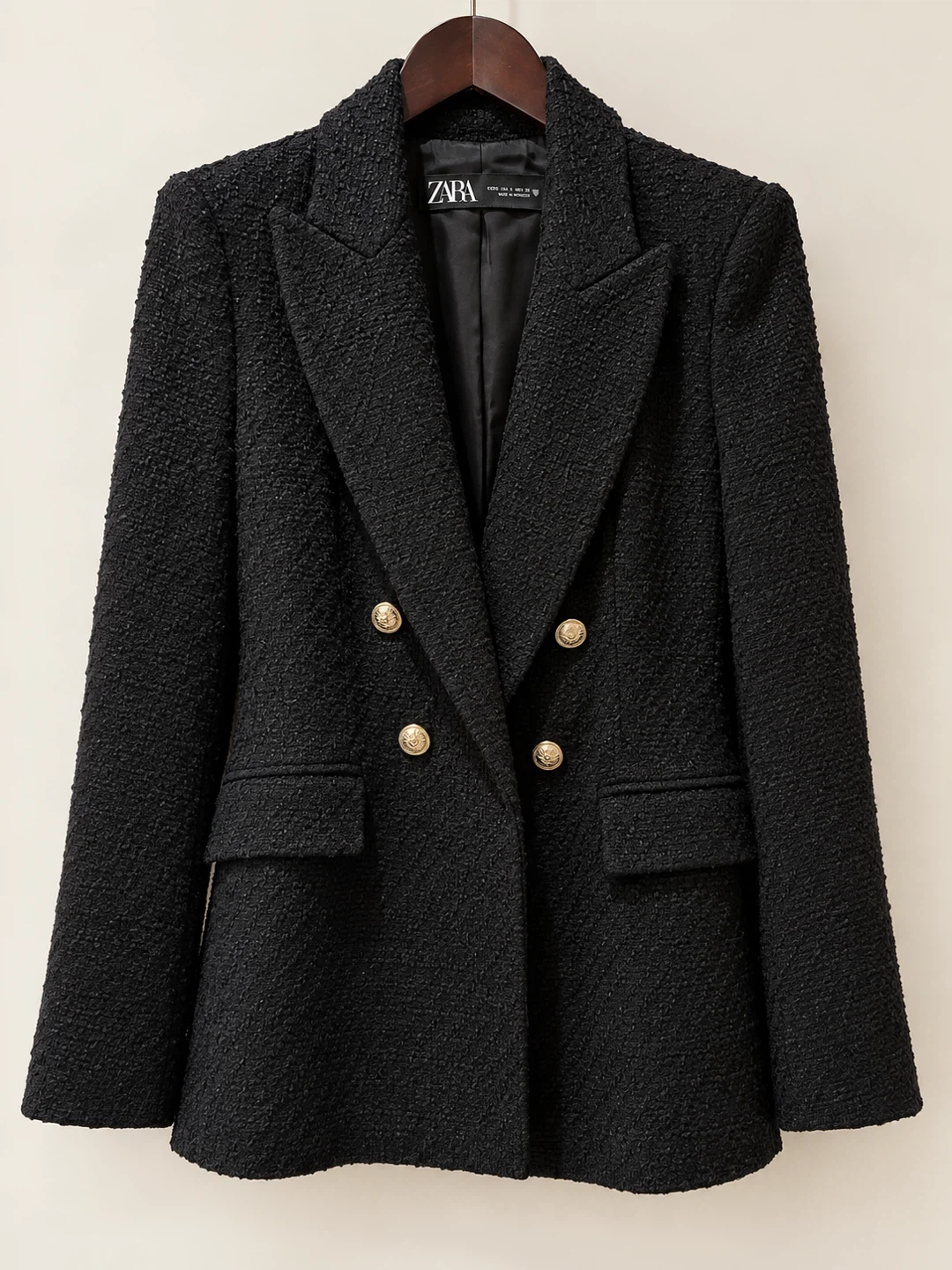 ZARA Black Textured Double-Breasted Blazer