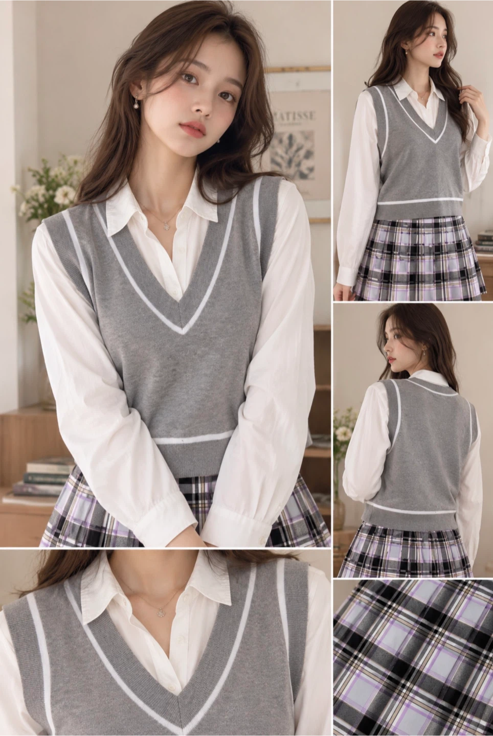 MULTIPLE PIECES Grey V-neck sweater vest and Skirt