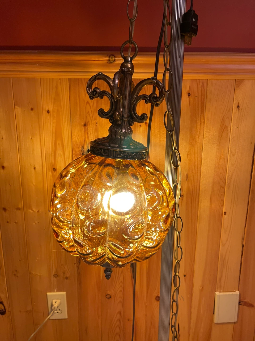A beautiful vintage amber glass swag light