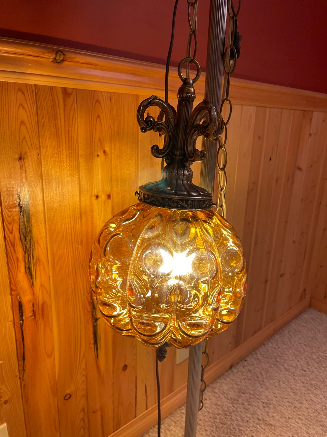 A beautiful vintage amber glass swag light - photo 2