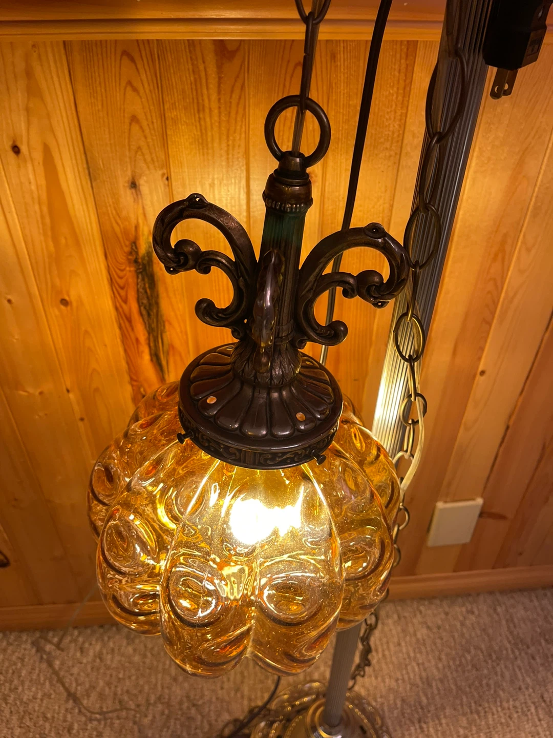 A beautiful vintage amber glass swag light - photo 4