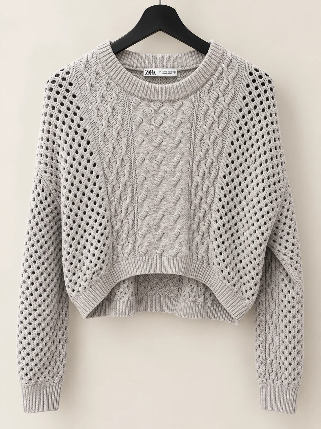 Zara Grey Cable Knit Cropped Sweater