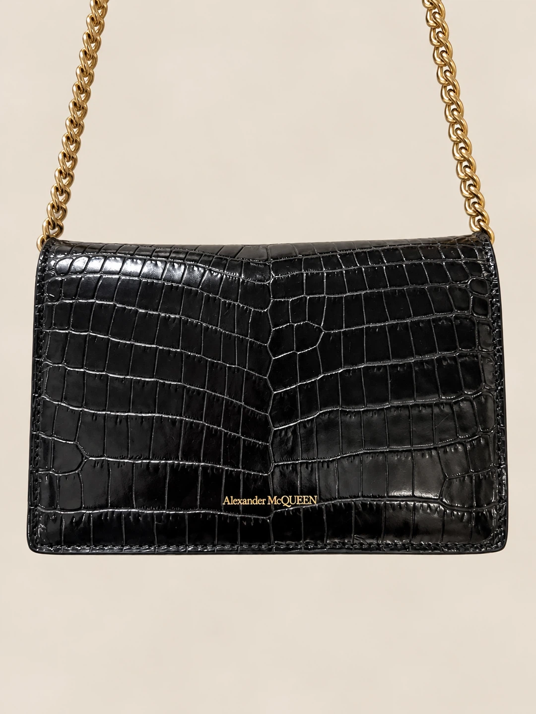 Alexander McQueen Black Crocodile Embossed Skull Bag - photo 2
