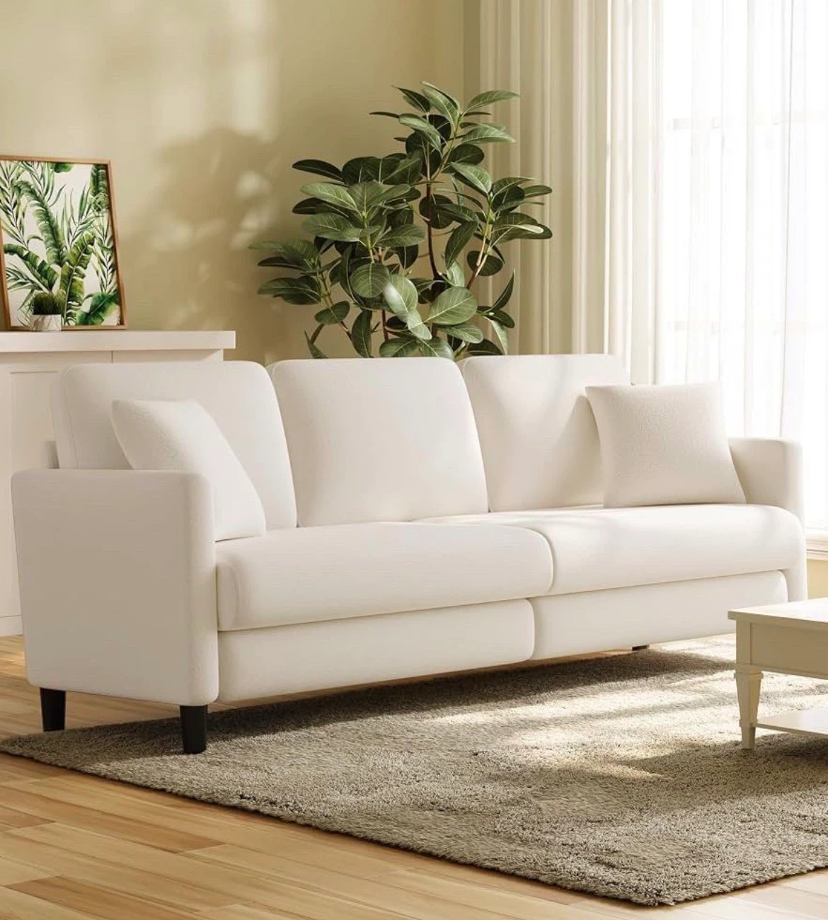 BRAND NEW 83” Beige Teddy Fabric Sofa — Factory Sealed - photo 3