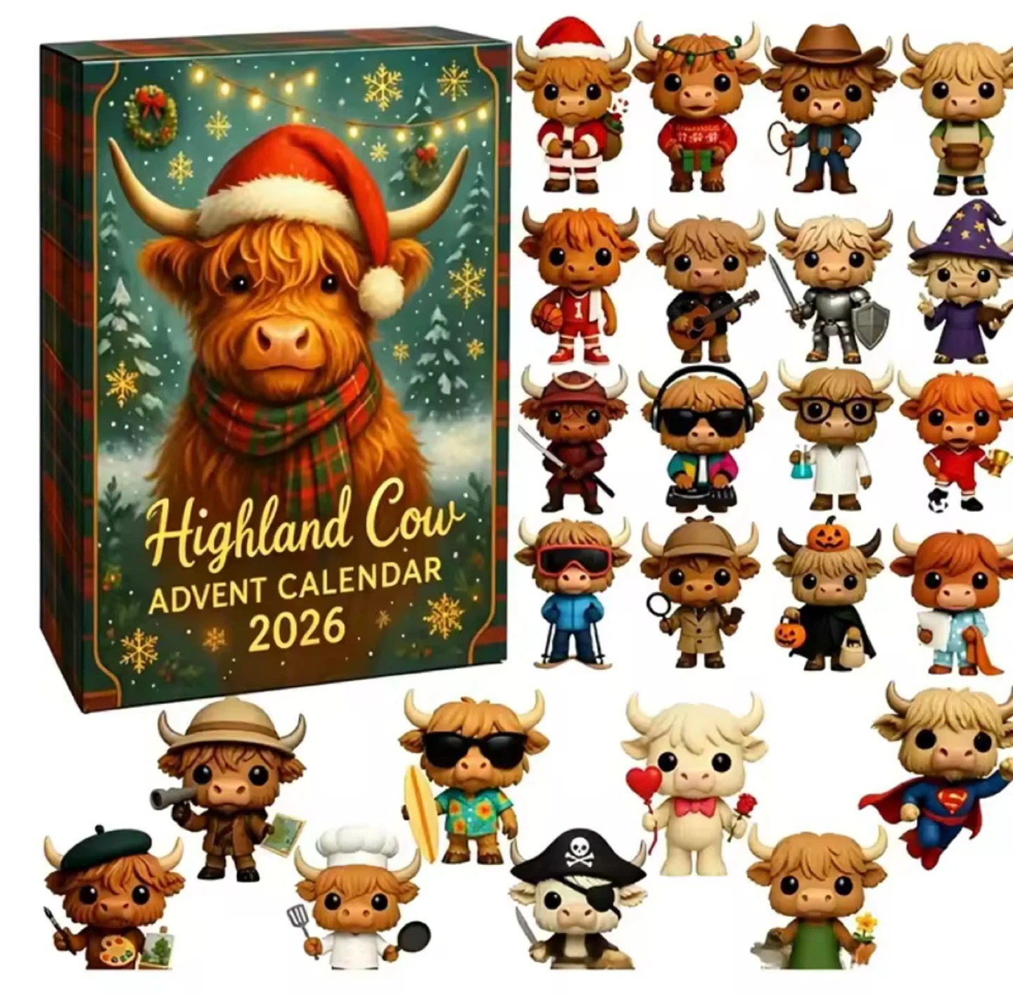 NEW 24‑Pc Scottish HIGHLAND COWS Christmas Advent Calendar