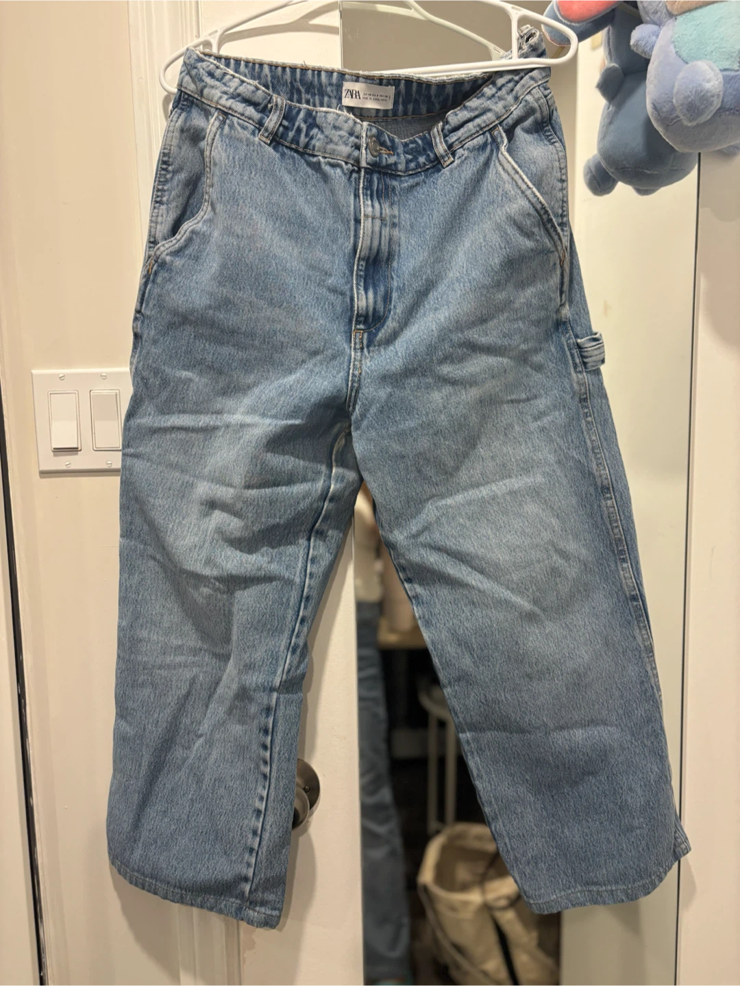 ZARA light blue denim carpenter pants