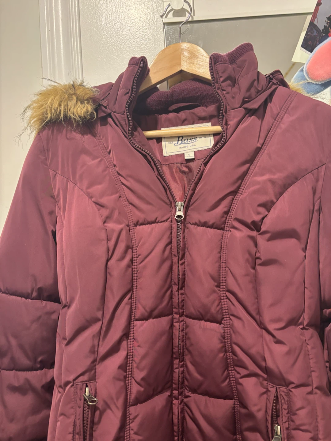 Bass Puffer Jacket with Faux Fur Hood - Maroon - photo 2