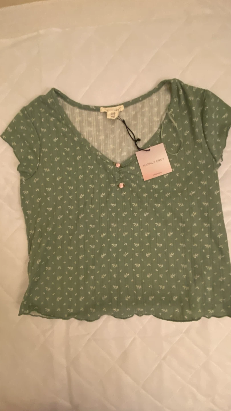 Happily Grey Floral Ribbed Top