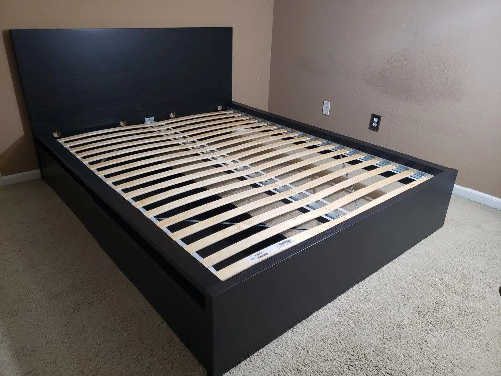 Queen Size Black Brown IKEA Malm Bed Frame + 2 Drawers