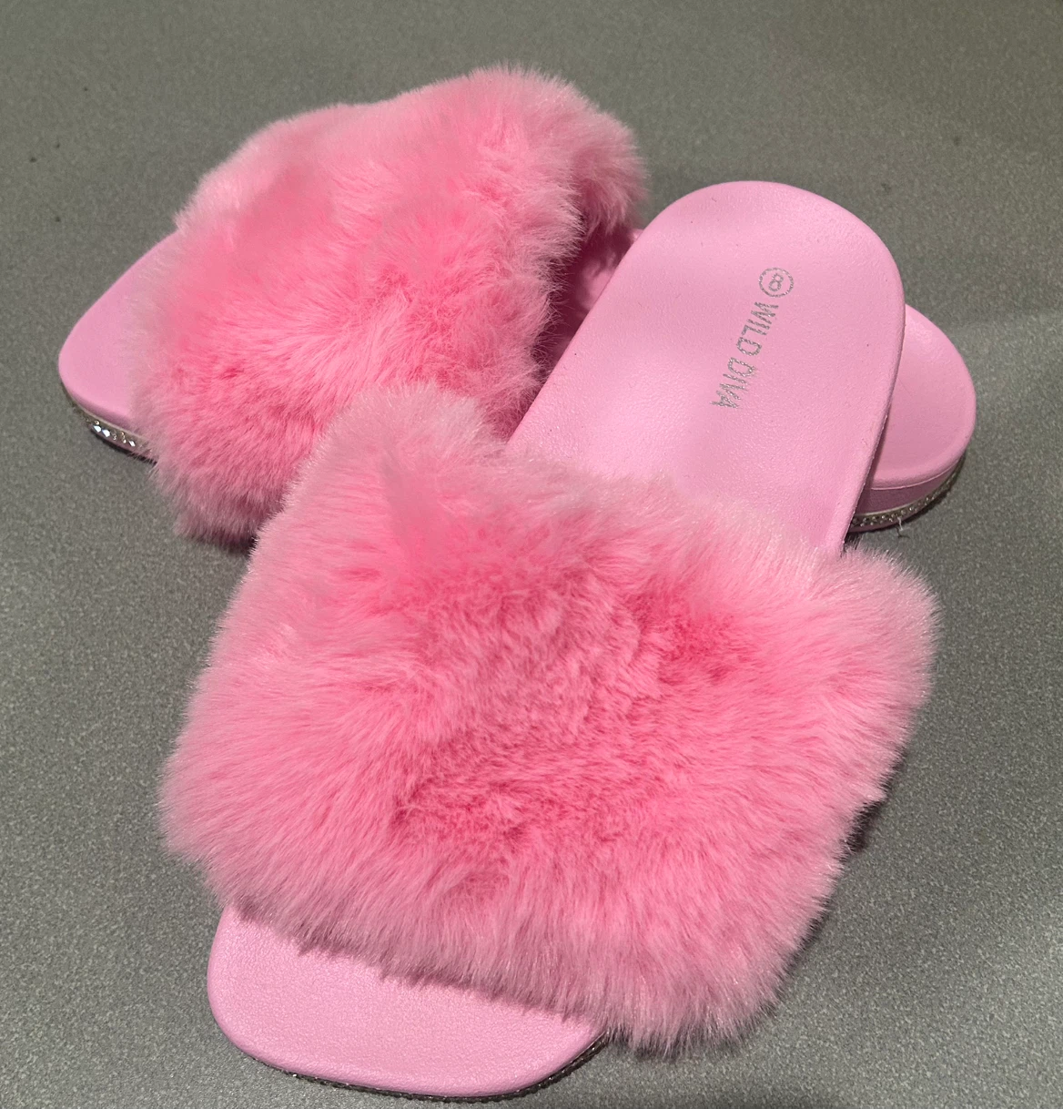Pink Faux Fur Slides
