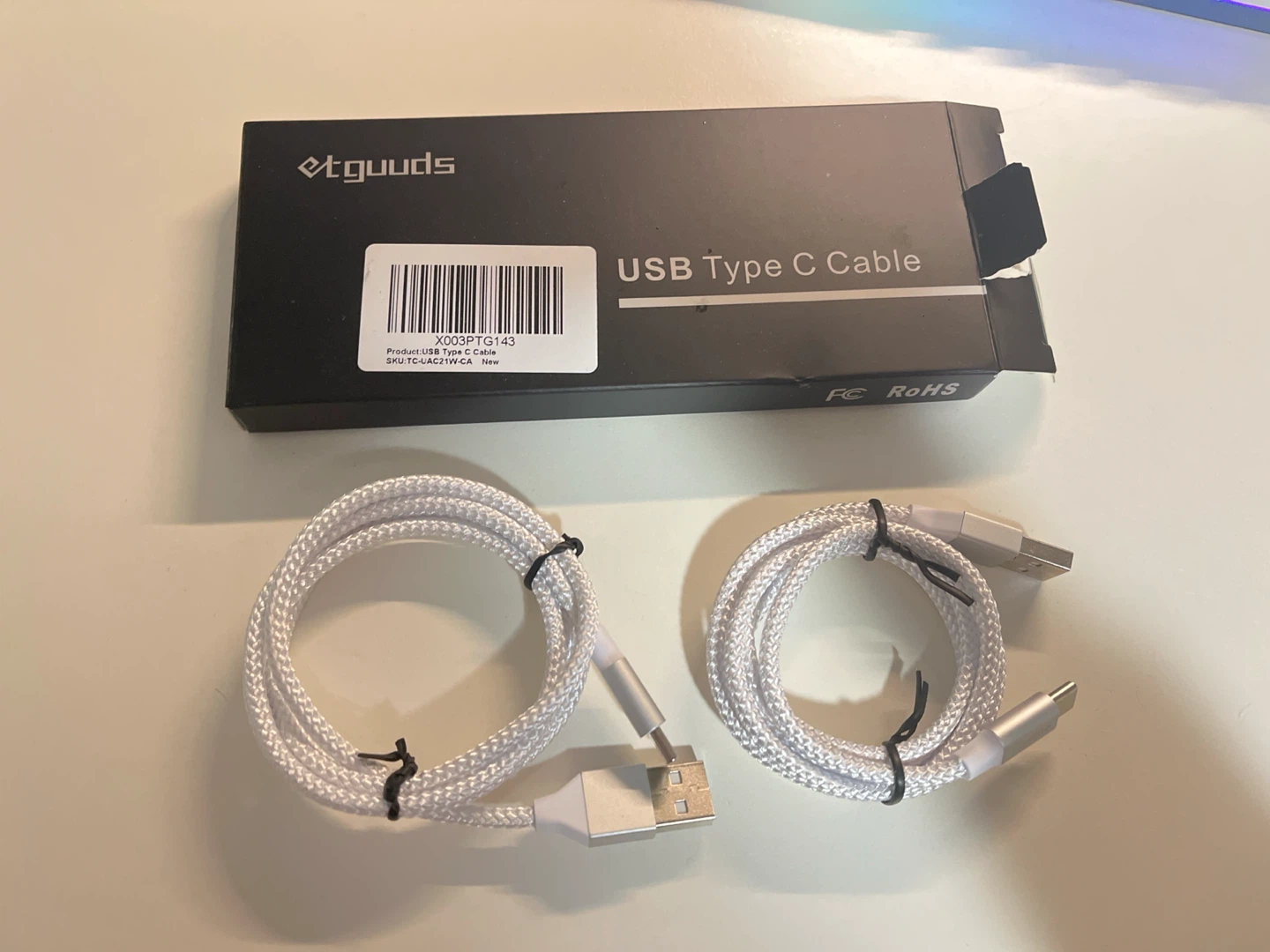 Fast charging White USB C Cable 3ft