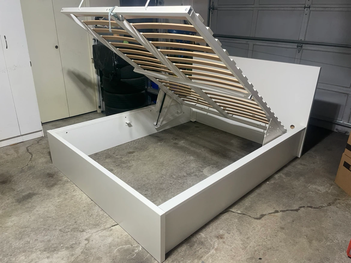 IKEA White Queen Size Malm Pull Up Storage Lift Bed