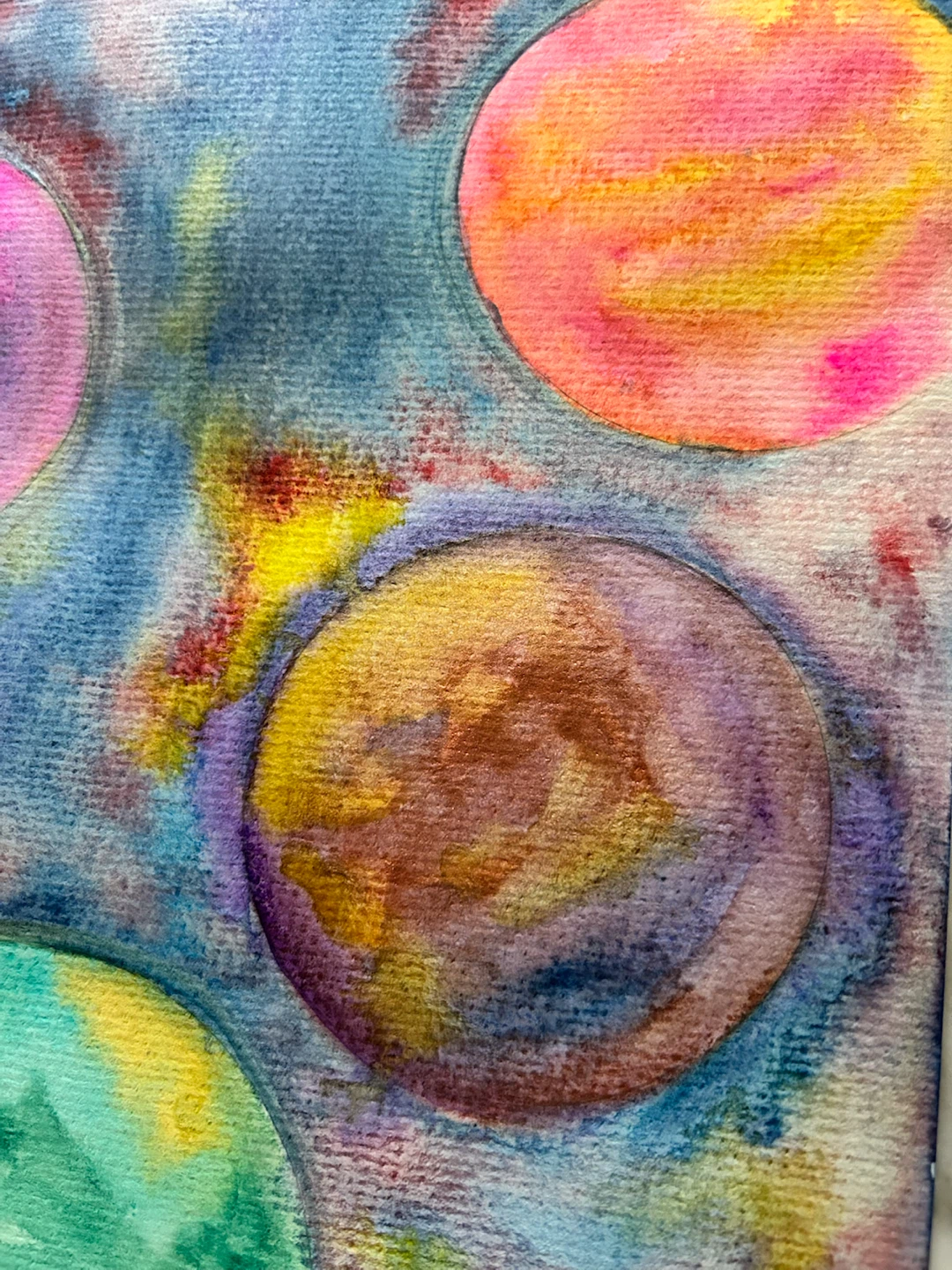 Original Abstract Planet & Space Watercolour Painting – 6” × 9” - photo 3