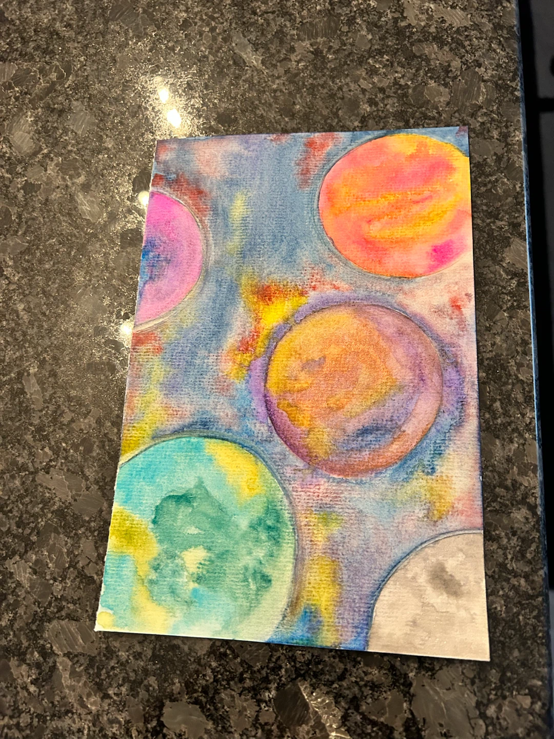 Original Abstract Planet & Space Watercolour Painting – 6” × 9” - photo 4