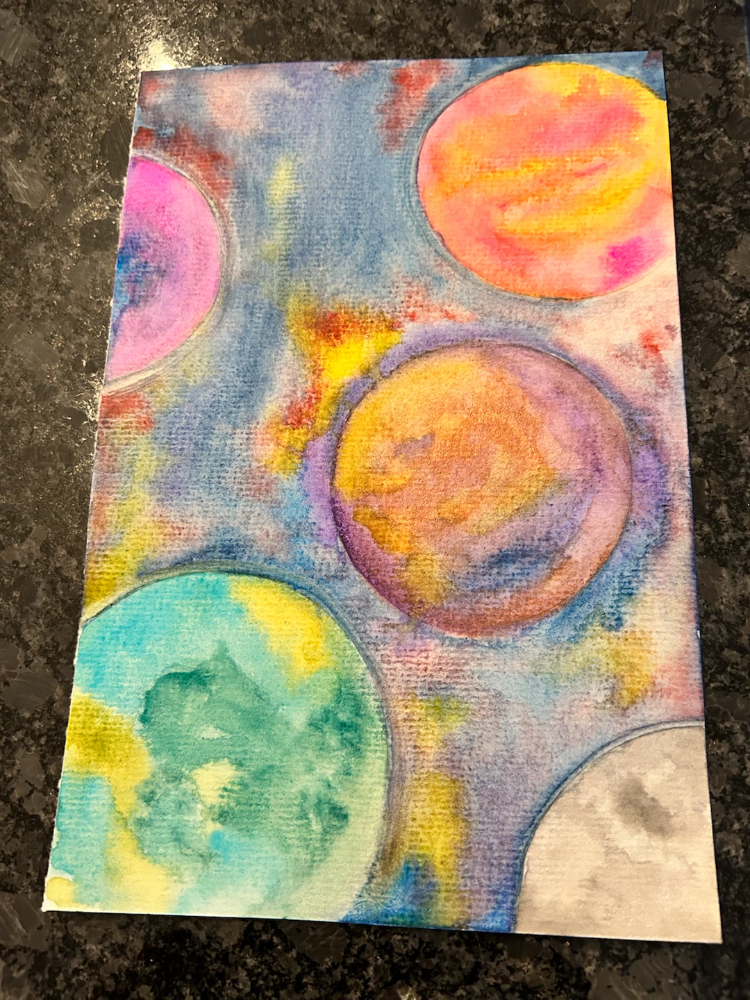 Original Abstract Planet & Space Watercolour Painting – 6” × 9” - photo 5