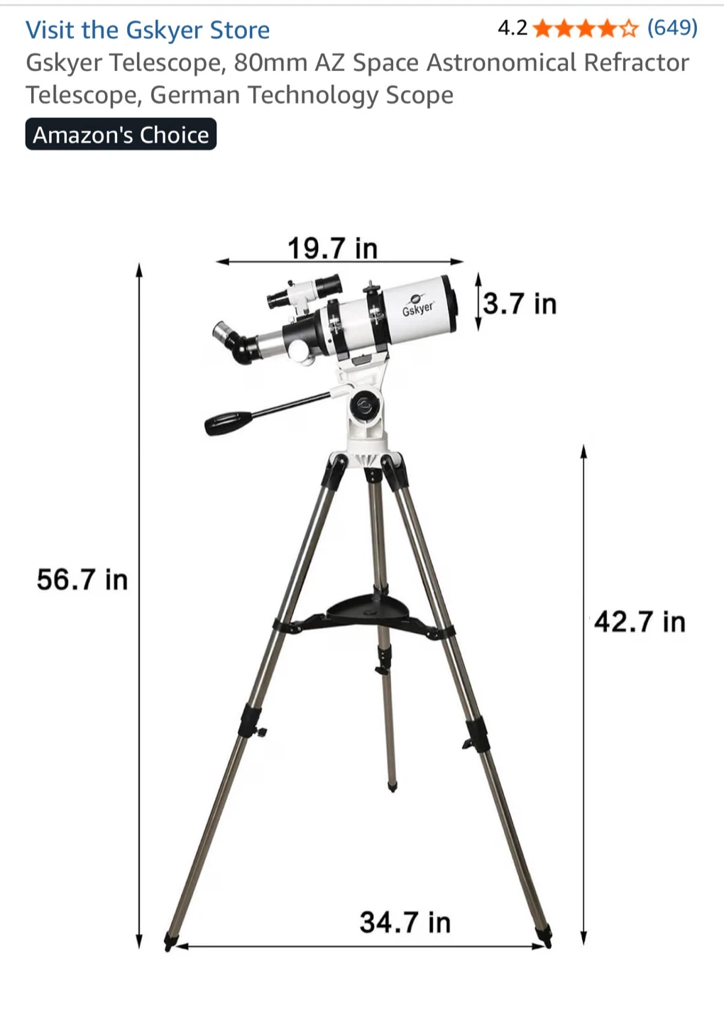 Gskyer 80mm AZ Astronomical Refractor Telescope - photo 4
