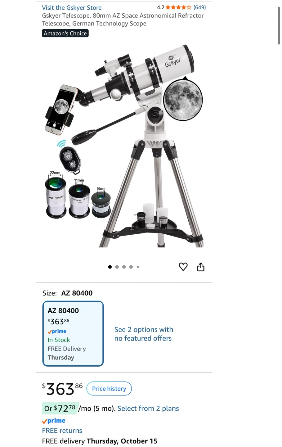 Gskyer 80mm AZ Astronomical Refractor Telescope