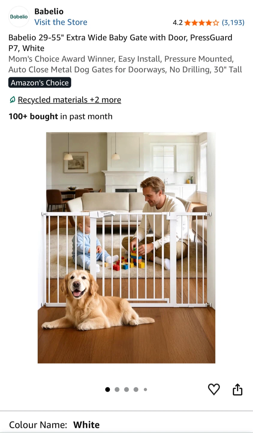 Babelio P7 Extra Wide Baby Gate - White