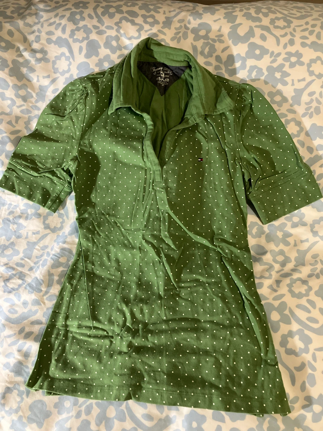 Tommy Hilfiger green polka dot polo shirt