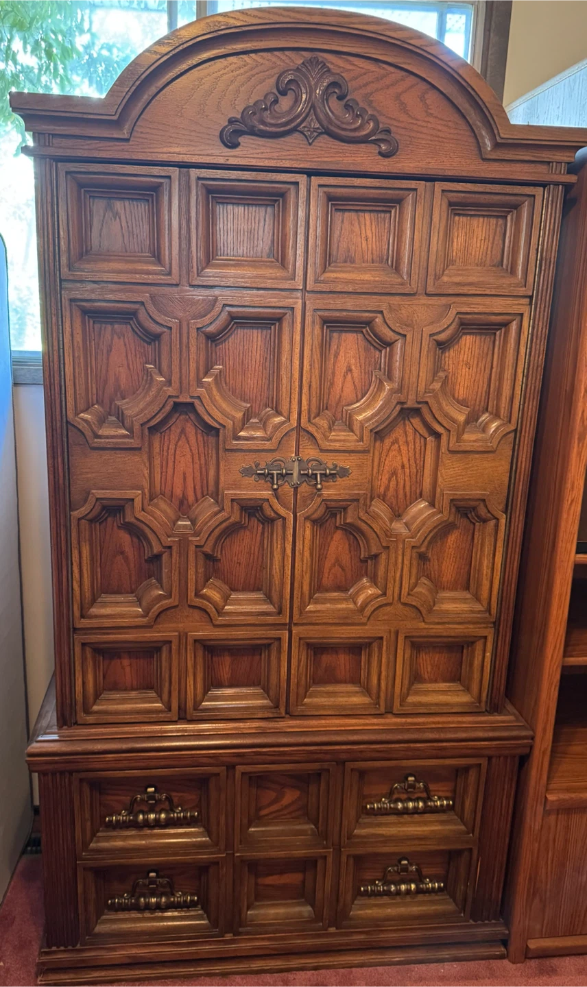 Vintage Oak Wood Armoire Cabinet