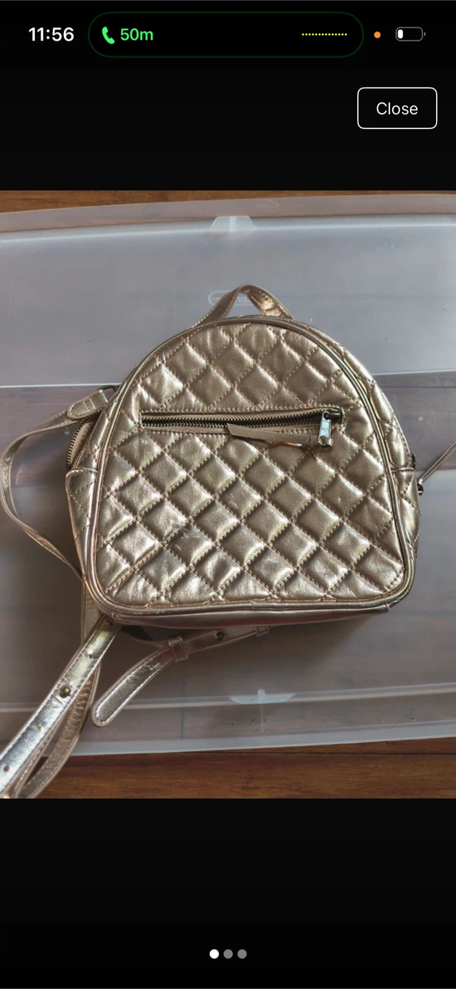 Metallic Gold Quilted Mini Backpack