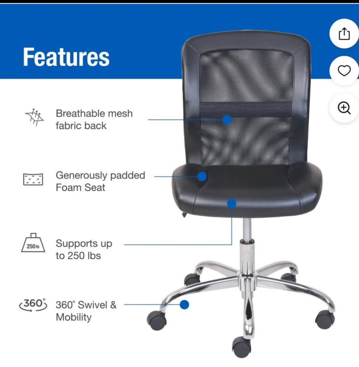 Armless Mesh Task Chair - photo 3