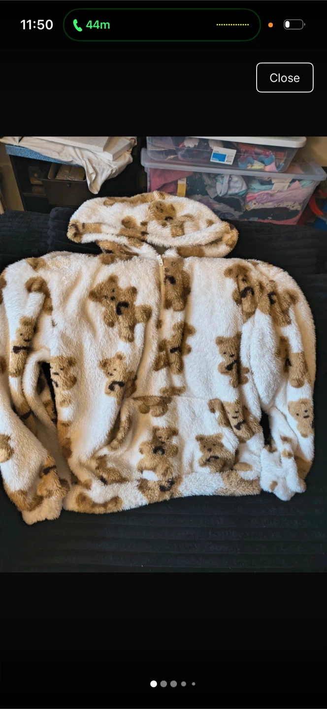 SHEIN Teddy Bear Print Fuzzy Zip-Up Hoodie
