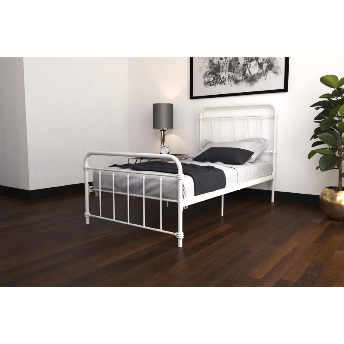 White Metal Twin Bed Frame & IKEA Mattress