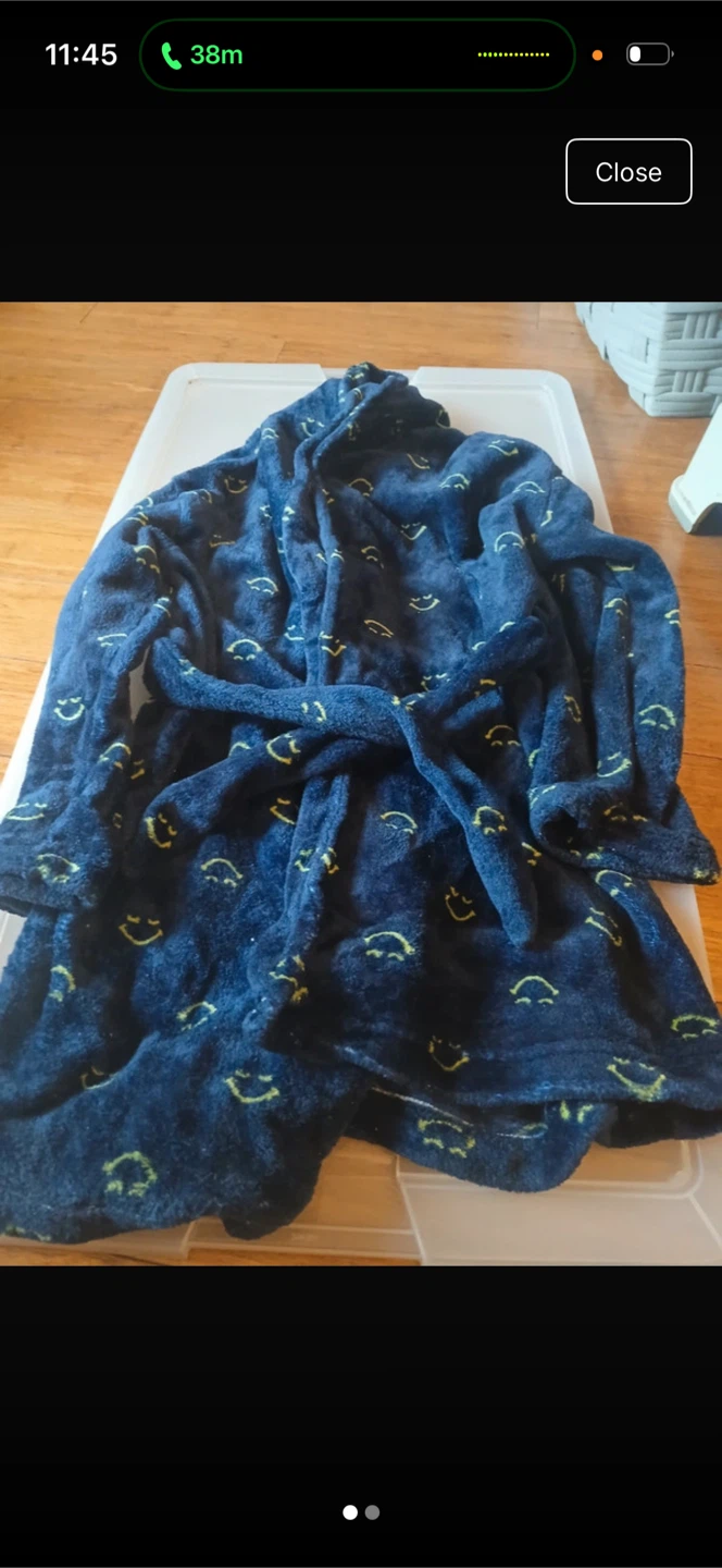Navy Blue Smiley Face Fleece Bathrobe