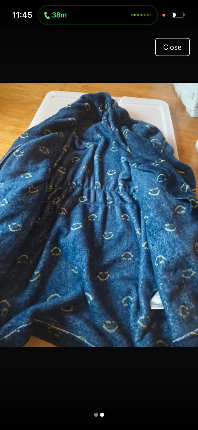 Navy Blue Smiley Face Fleece Bathrobe - photo 2