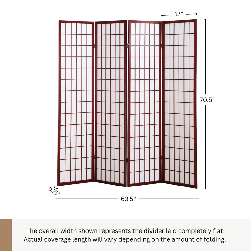 4 Panel Cherry Oriental Shoji Screen / Room Divider - photo 2