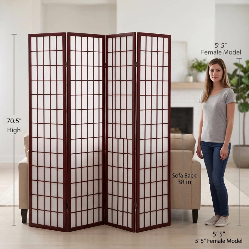 4 Panel Cherry Oriental Shoji Screen / Room Divider - photo 3