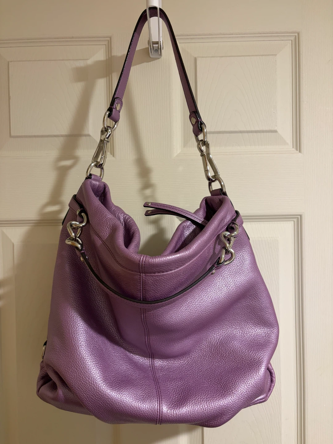 Coach Brooke Lilac Purple Metallic Leather Hobo Bag