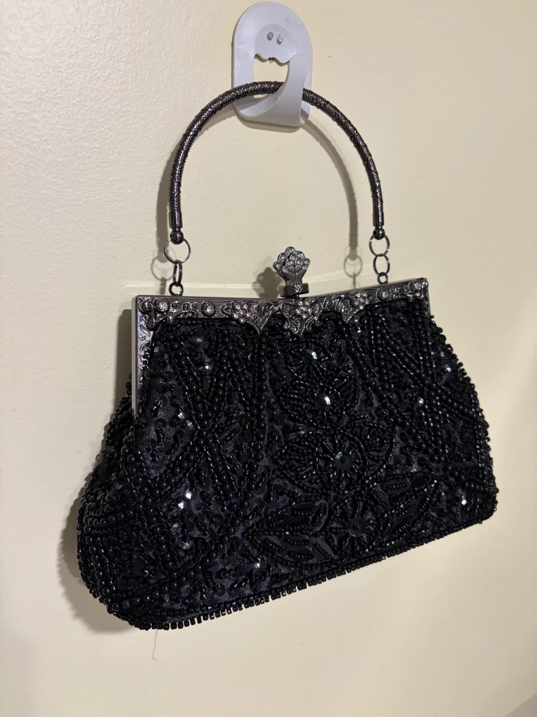 Black Beaded Evening Clutch Bag