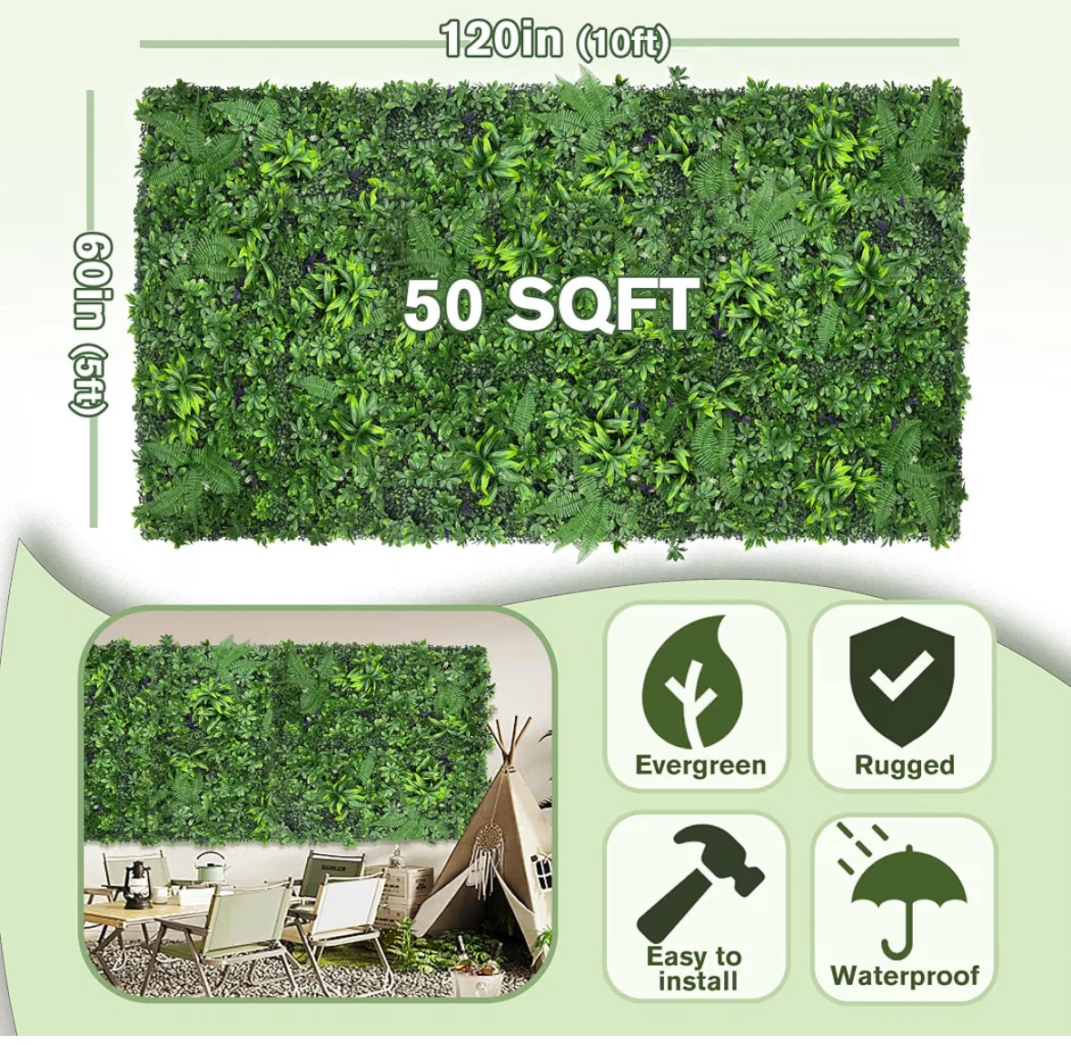 Artificial Boxwood Hedge Wall Roll 5x10 FT – Privacy Fence - photo 4