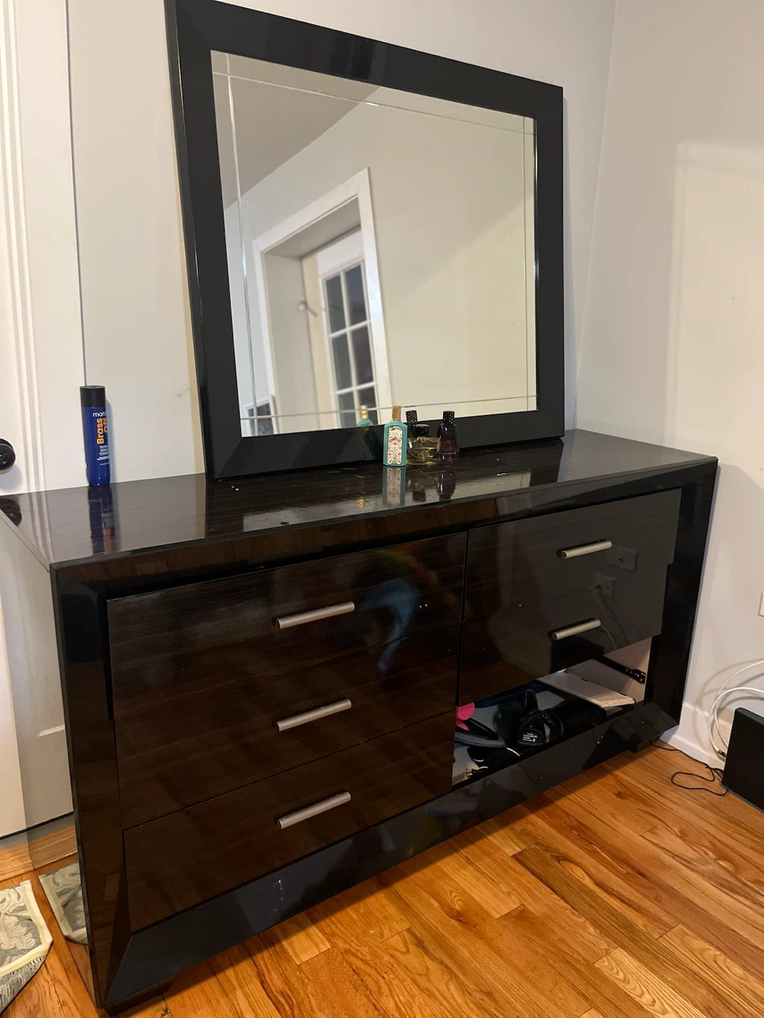 Black Modern Dresser with Mirror - photo 2