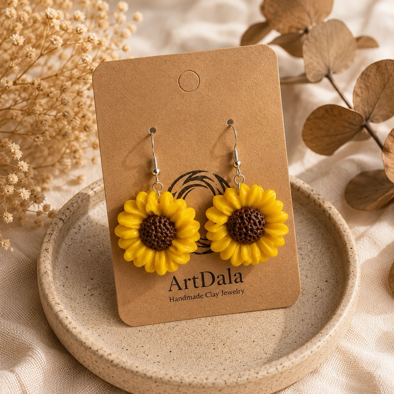 ArtDala Handmade Sunflower Clay Earrings