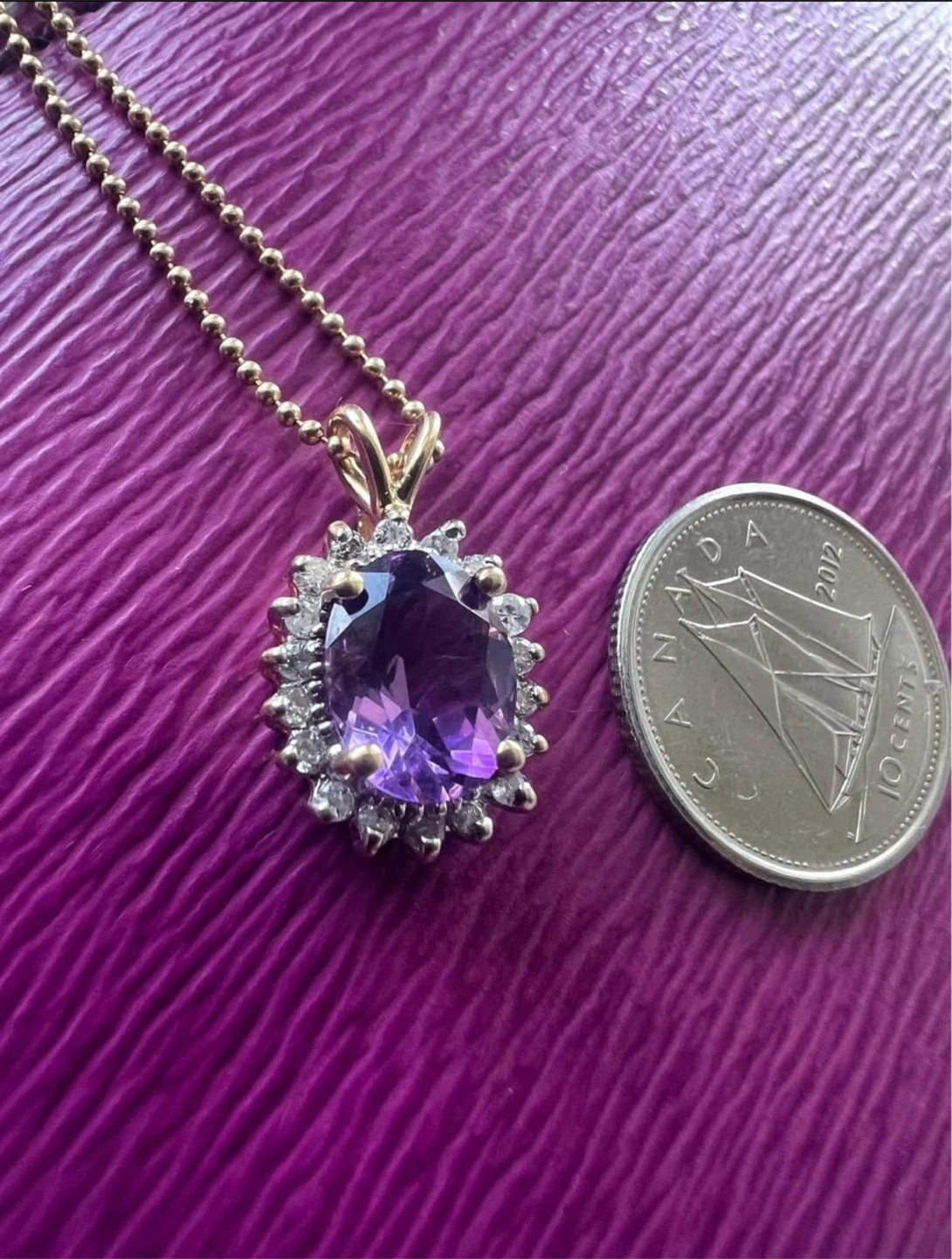 14K Gold Amethyst and Diamond Necklace