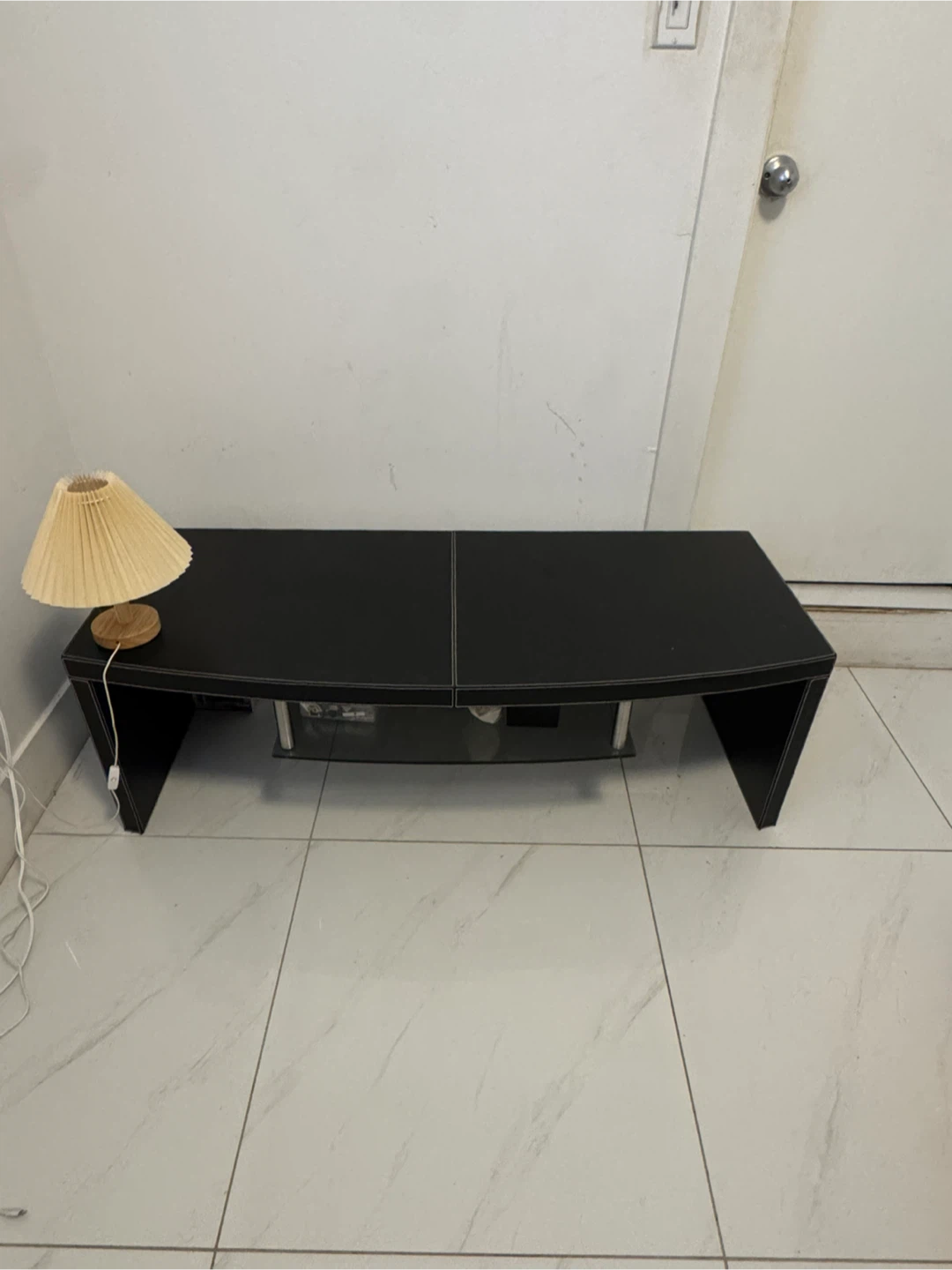 Black leather Curved TV Stand/ coffee table