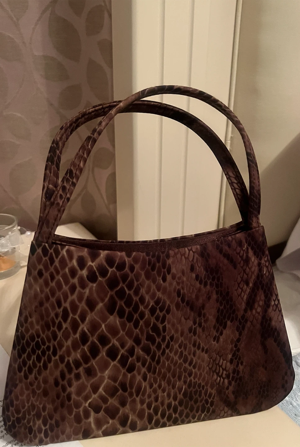 Brown snakeskin-pattern handbag