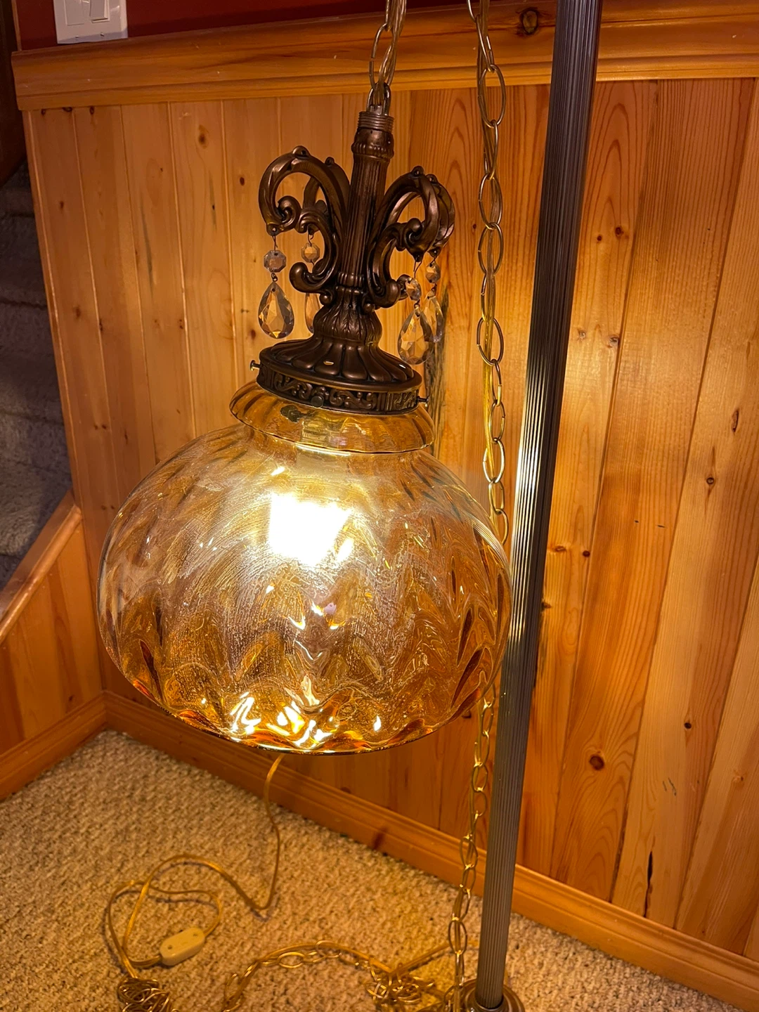 A large beautiful vintage amber glass swag light - photo 2