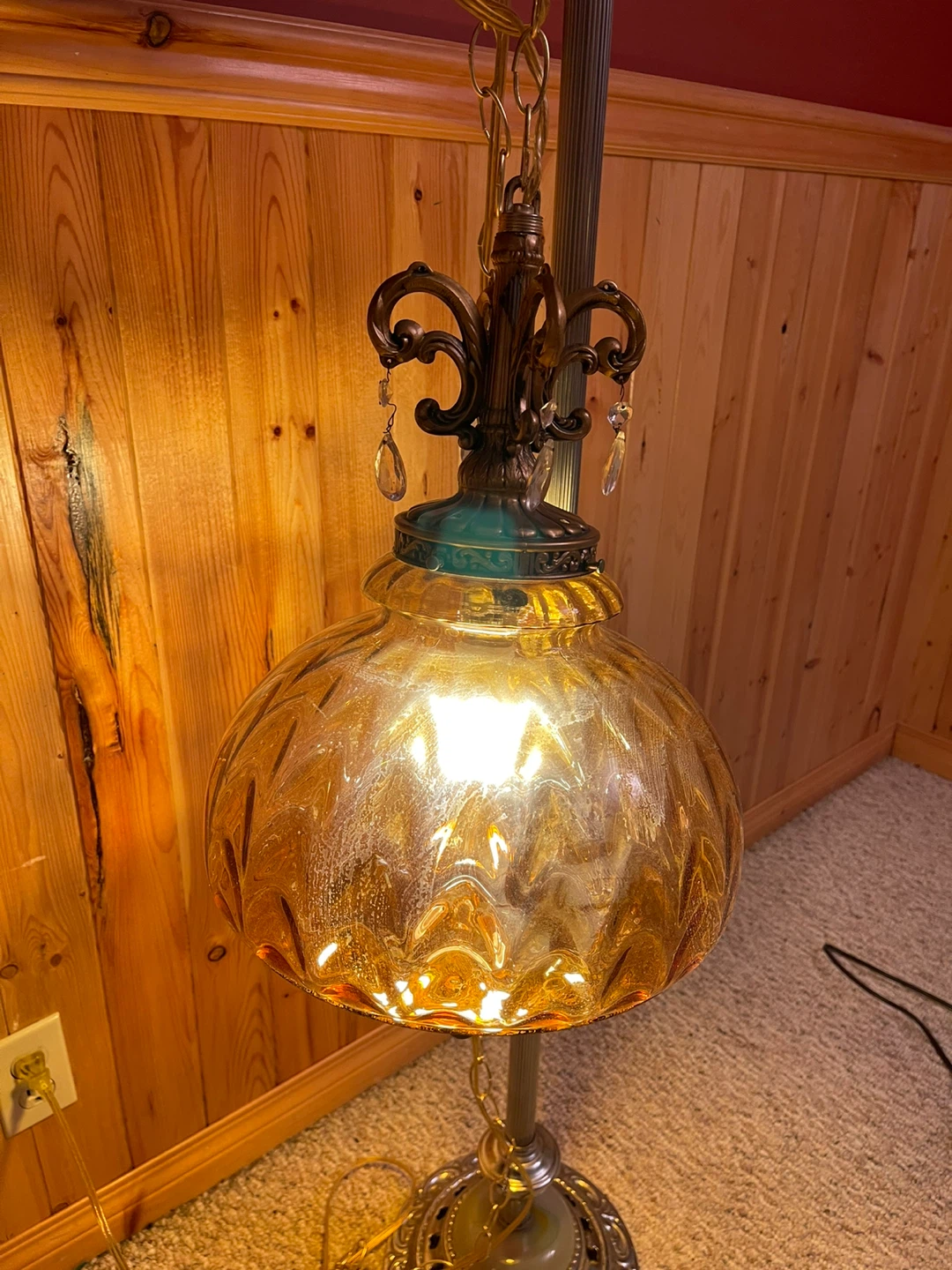 A large beautiful vintage amber glass swag light - photo 3