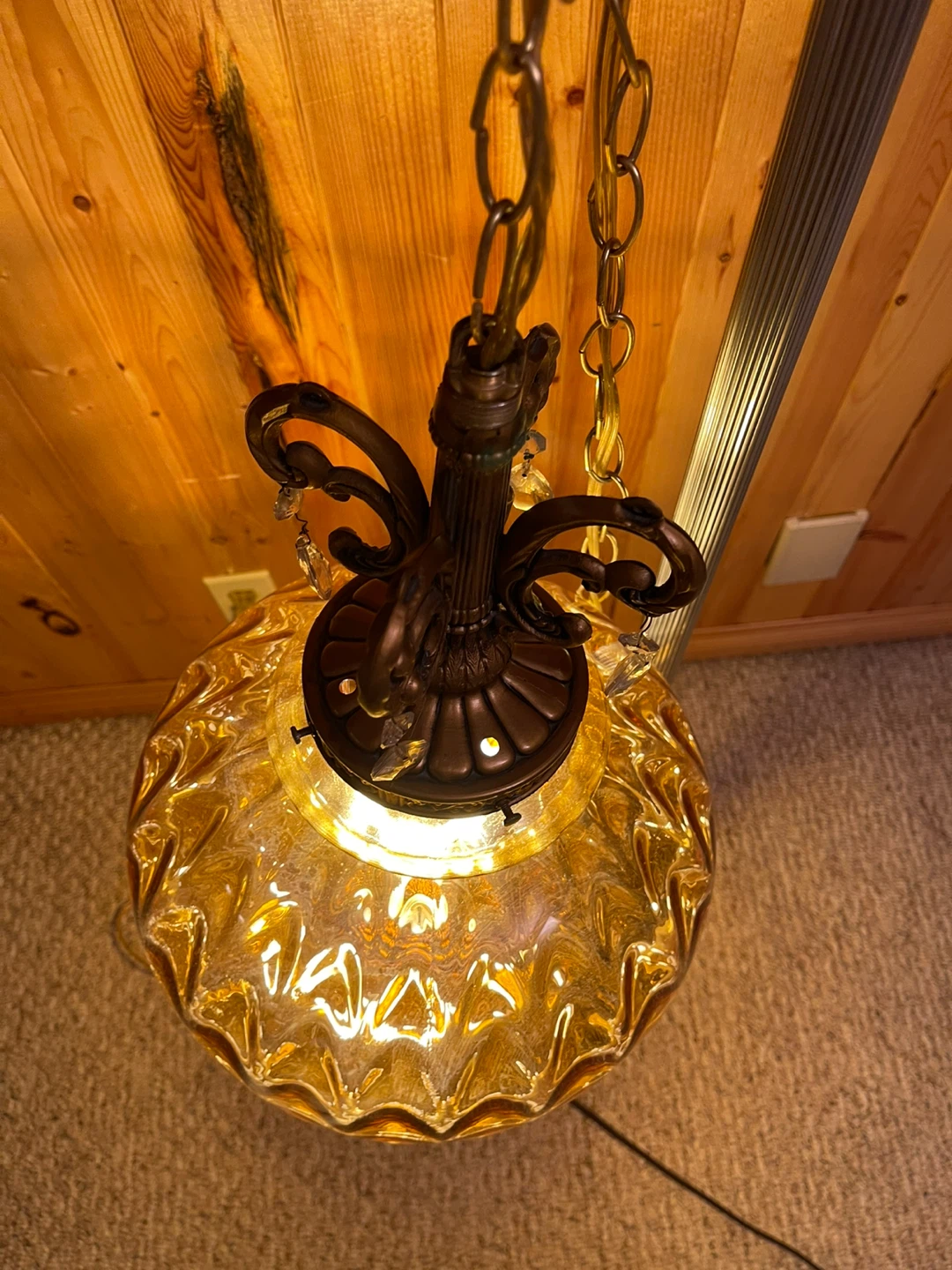 A large beautiful vintage amber glass swag light - photo 4