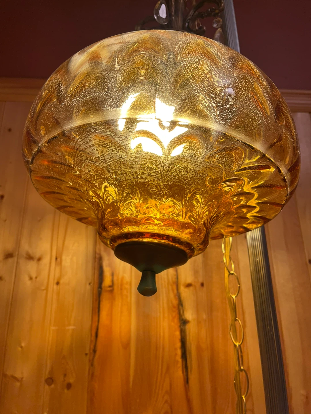 A large beautiful vintage amber glass swag light - photo 5