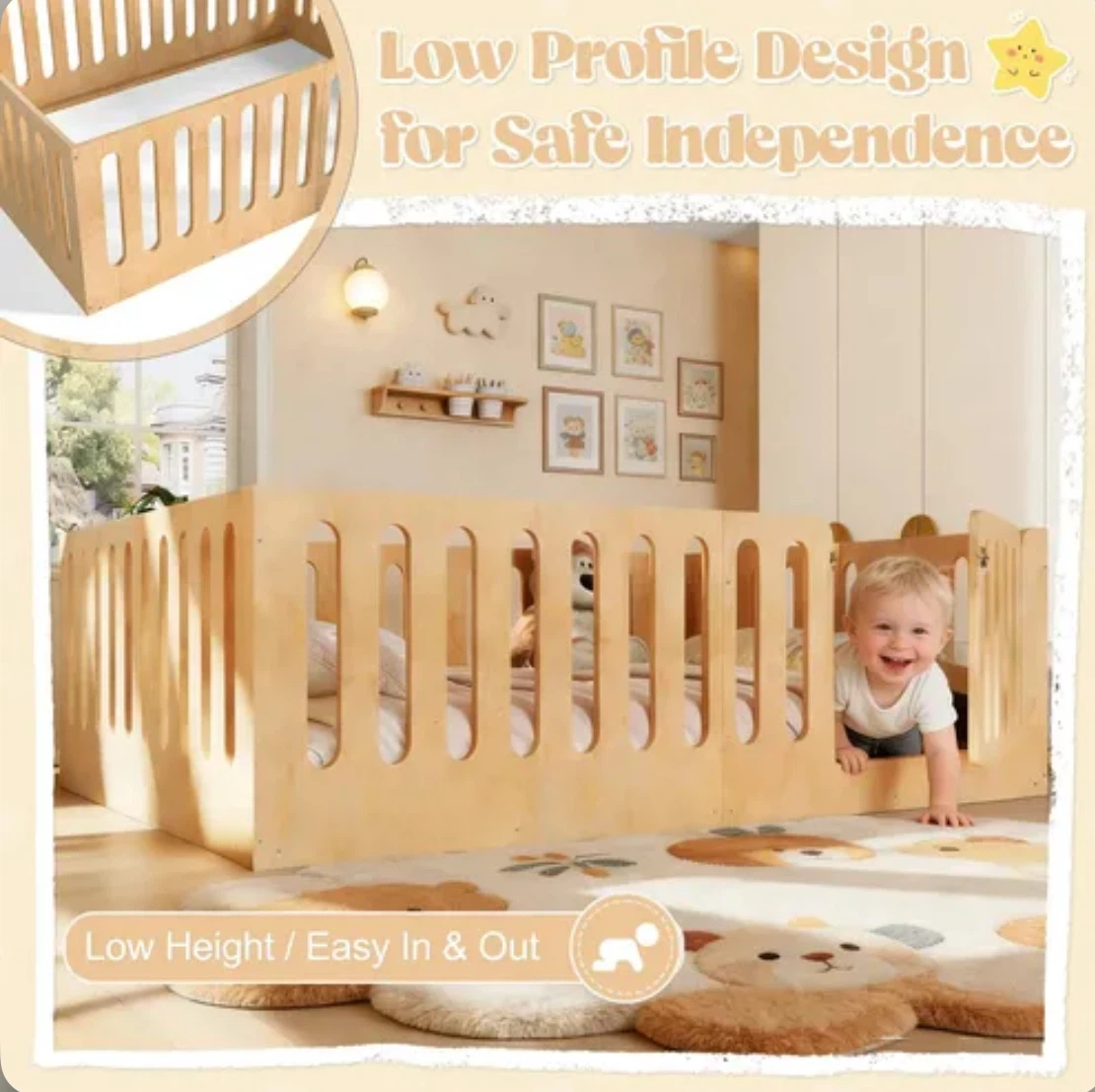 Queen Wooden Montessori Low Floor Bed Frame