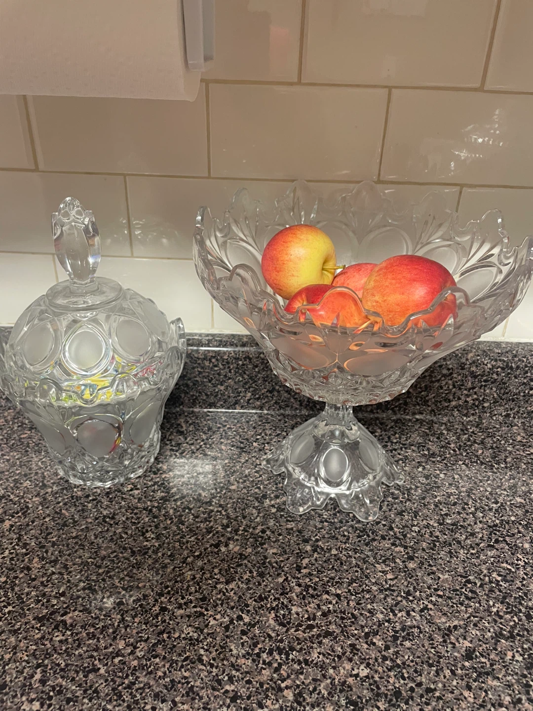 Clear Glass Pedestal Bowl and Lidded Jar Set - photo 3