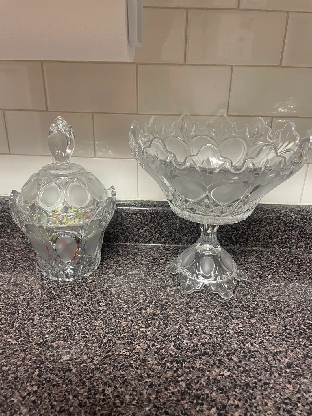Clear Glass Pedestal Bowl and Lidded Jar Set - photo 5