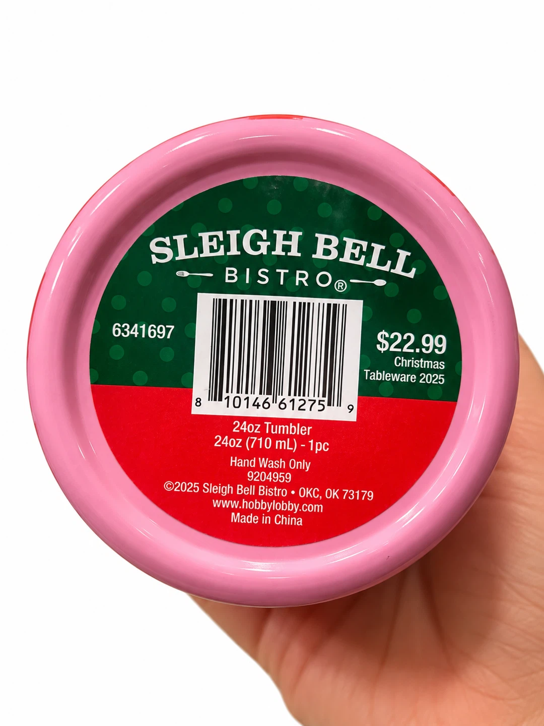 NEW Sleigh Bell Bistro Pink Christmas Bow Tumbler 24oz - photo 2